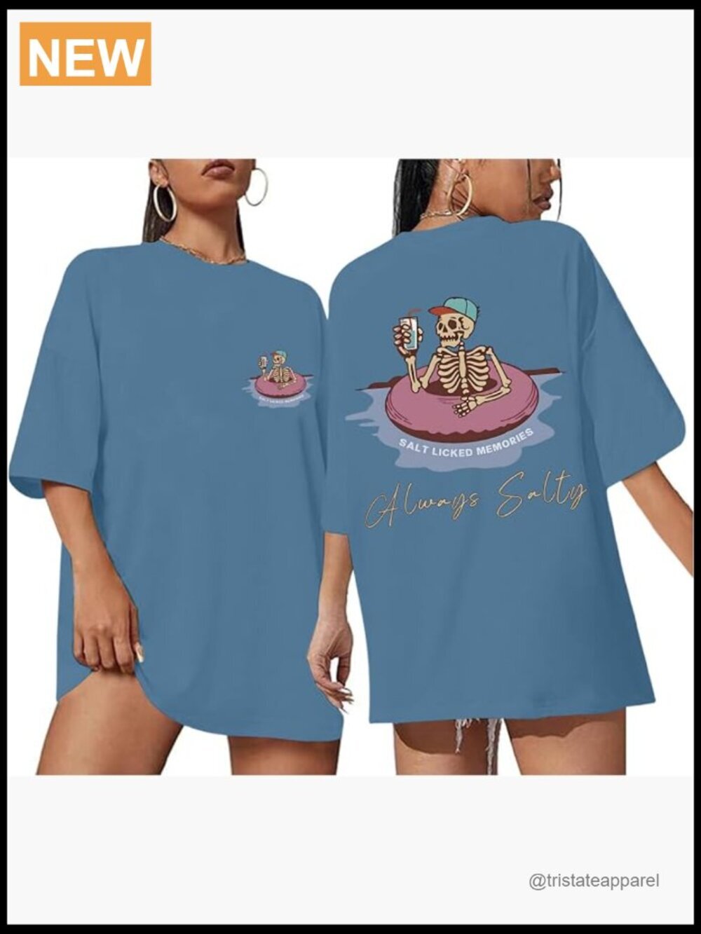 Oversized Funny Graphic Tee - Vintage Baggy T-Shirt - Beach Skeleton Print